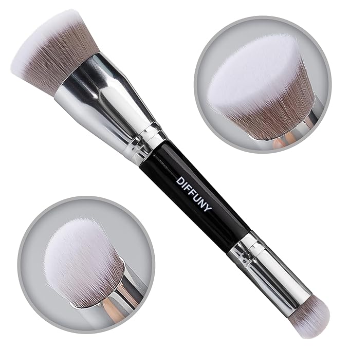 Large Makeup Brushes Double Ended Foundation Brush & Concealer Brush, Flat Top Kabuki Foundation Brush for Liquid, Cream, Blending, Buffing, Concealer, Dual Sided Make Up Brushes