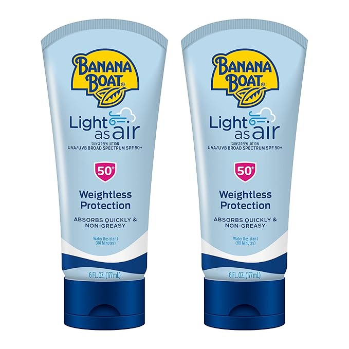 Banana Boat Light As Air Sunscreen Lotion SPF 50 Twin Pack | Lightweight & Non-Greasy Lotion Sunscreen SPF 50, Sunblock, Oxybenzone-Free, 6oz each