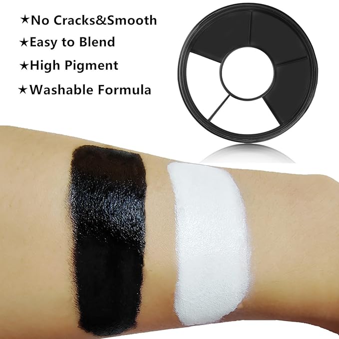 Go Ho Black and White Face Body Paint,Cream Washable Formula Face Painting for Adults Children Halloween Cosplay,Body Paint SFX Makeup Palette,Professional Skeleton Skull Face Paint