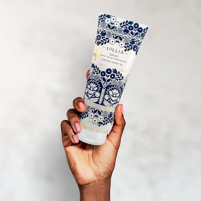 LOLLIA Dream Shower Gel, 8 fl oz, White Tea & Honeysuckle, Luxury Shea Moisture Hydrating Women's Body Wash, Delicate & Relaxing Scented Bath Soap for Self Care