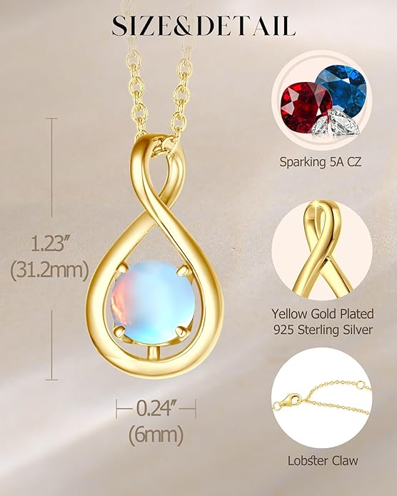 FANCIME Birthstone Necklaces for Women Fine Jewelry Sterling Silver Dainty Infinity Pendant Anniversary Birthday Christmas Gifts for Her Wife Mom Lady Daughter, Chain 16"+2" Extend