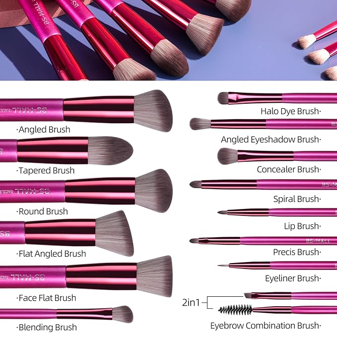 BS-MALL Makeup Brushes 14 pcs Makeup Tools Kit Premium Synthetic Powder Foundation Contour Concealers Lip Brushes with Makeup Sponge & Eyeshadow Applicator Kit