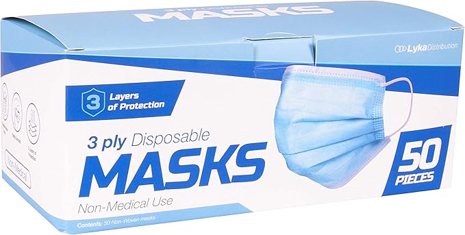 ASTM Level 3 Disposable Face Masks (3 Ply, ASTM F2100-23) Breathable Blue Face Mask for Air Pollution, Travel & Work Made USA