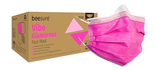 BeeSure Vibe Face Masks, Glamorous Pink (Pack of 50)
