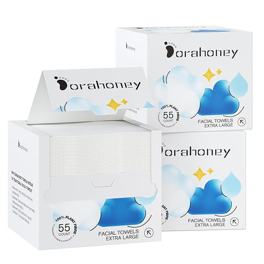 Disposable Face Towels, 12"×12" Extra Large Face Towelettes, Ultra Soft Facial Towels for Sensitive Skin, Makeup Remover Dry Wipes, 165 Count (3 Packs of 55)