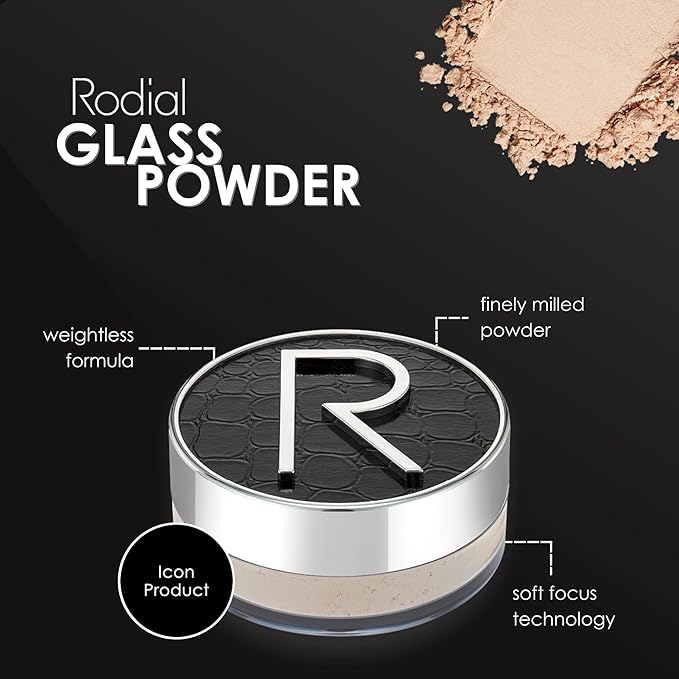 Rodial Glass Powder 0.4 oz, Skin Perfecting Loose Face Powder, Creamy Formula for a Natural Luminosity Glow, Finishing Powder for a Flawless Skin Look, Setting Powder