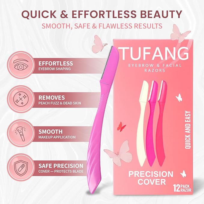 12 pcs tufang Eyebrow & Facial Razor For Women, Facial Eyebrow Razor, Women disposable shaving razors, face razors for women, peach fuzz remover,dermaplaning razor