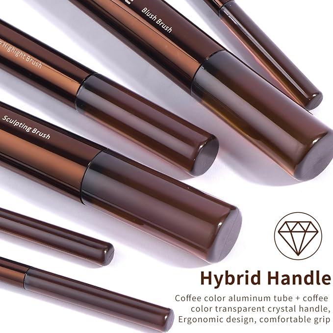 MAANGE 14-Piece Makeup Brush Set with Aluminum Ferrule- Premium Synthetic Makeup Brushes Kit Foundation Powder Brush Eye Shadow for Beginners & Professionals(Dark Coffe)