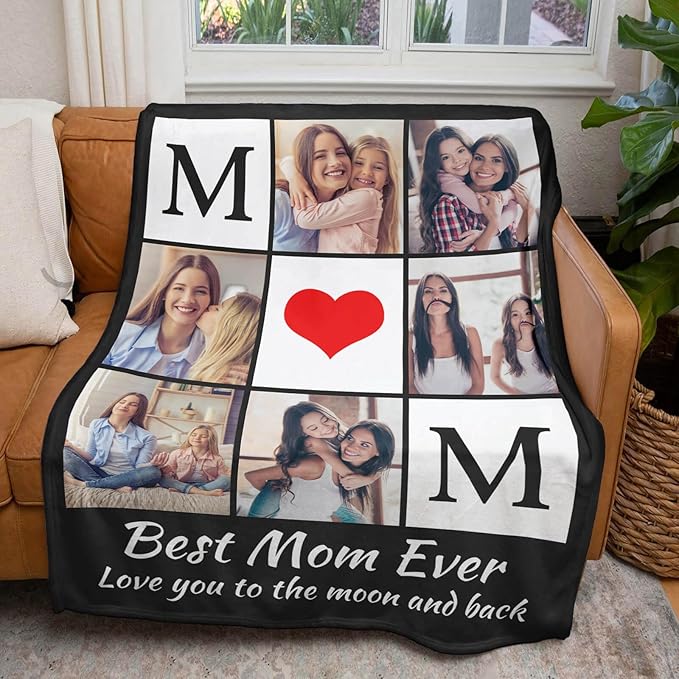Custom Photo Blanket Personalized Picture Blankets Birthday Gifts for Mom from Daughter Son Customized Gifts for Mom Grandma Wife