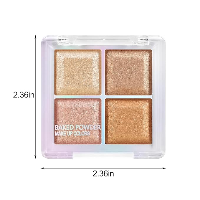 Boobeen Blush and Highlighter Palette- 4-color Metallic Shimmer Shadow Powder, Illuminator Makeup Set for Shading, Highlighting & Defining the Face