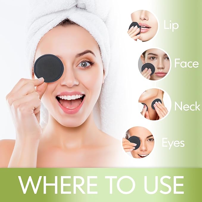 Reusable Makeup Removal Pads - 20 Pack with Laundry Bag - Soft Black Reusable Cotton Makeup Remover Pads for Face - Washable Bamboo Cotton Rounds