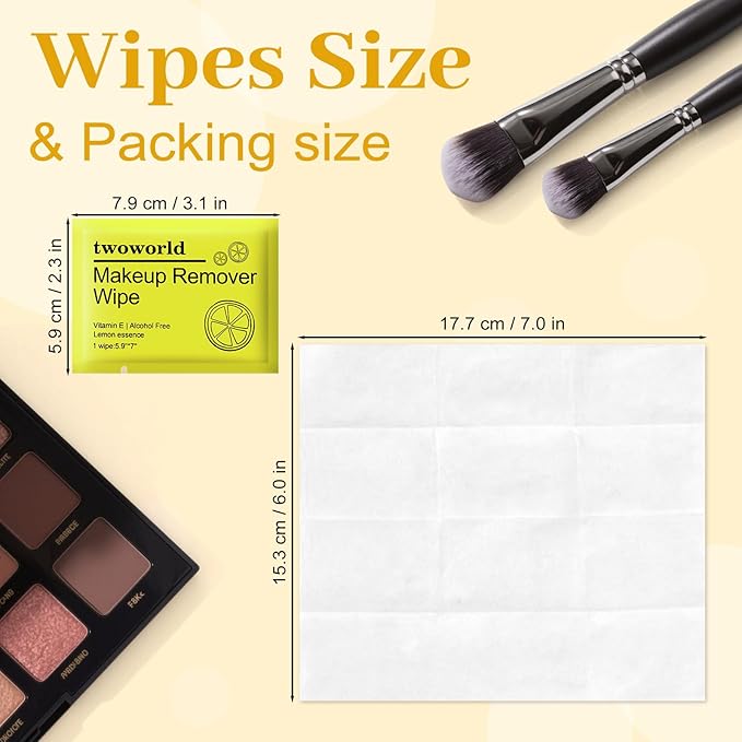 Makeup Remover Wipes Bulk Individually Wrapped,Travel Makeup Wipes Gentle for Face Cleansing Mascara Lipstick Travel Hotel（lemon,pack of 40)