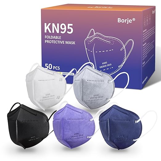 Borje KN95 Face Masks 50 Pcs, 5-Ply Protection Multicolor KN95 Mask, Disposable Face Masks for Adults
