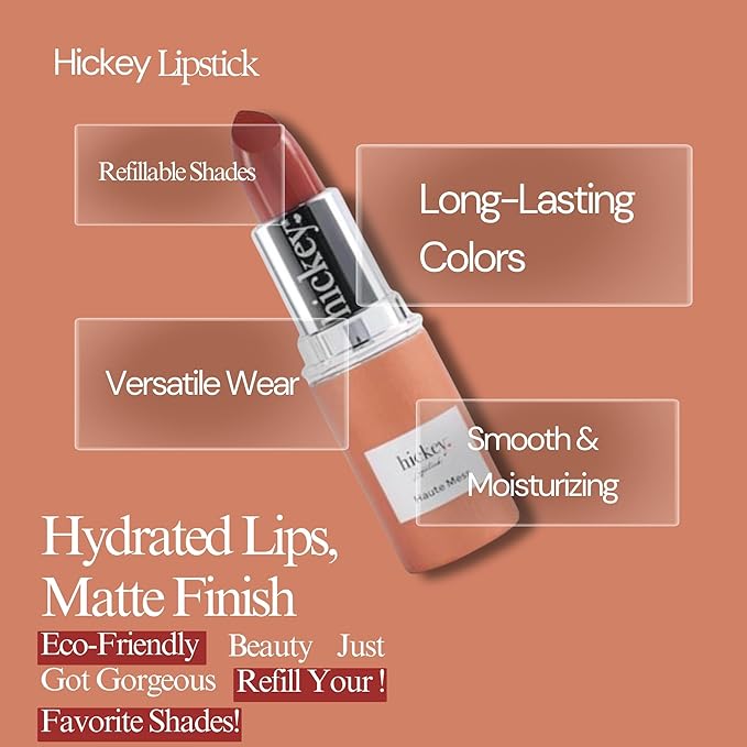 Hickey Lipstick Organic Haute Mess Terracotta Lipstick Shade Refill - Long Lasting Lipstick for Women, Hydrating & Moisturizing Shade, Lip Color for Women, Gluten-Free & Vegan with Highly Pigmented