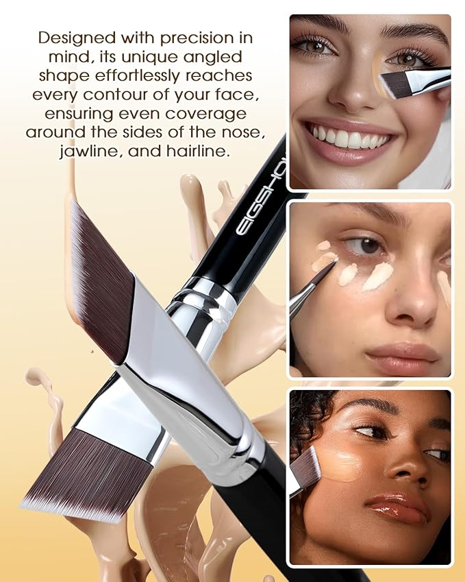 EIGSHOW Angled Flat Foundation Brush, Vegan Synthetic Bristles, Streak Free Application, Face Makeup Brush For Blending Liquid, Cream, Face Mask (E870)