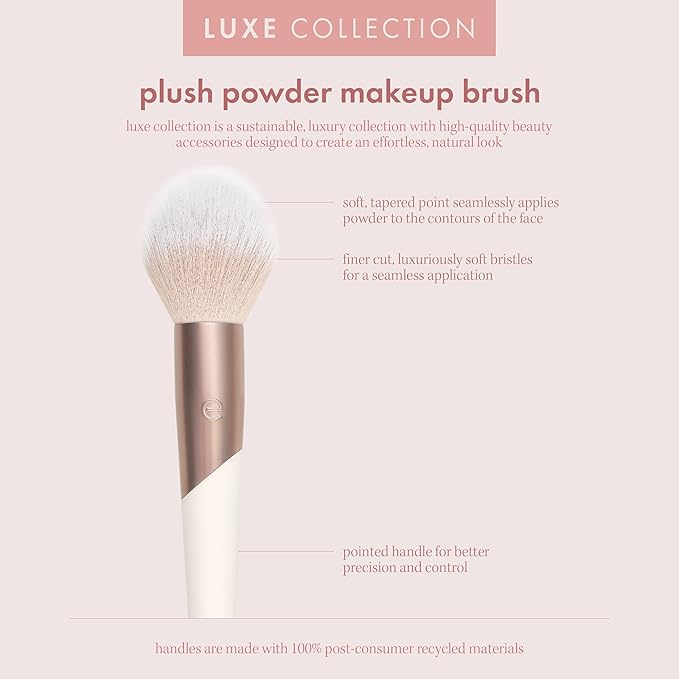 EcoTools Luxe Plush Powder Makeup Brush for Blush & Bronzer, Works Best With Powder Makeup, Luxurious and Glamorous, Eco-Friendly Premium Makeup Brush, Synthetic Bristles, Pink, 1 Count (Pack of 8)
