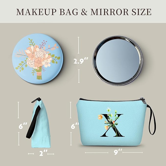 Happy Birthday Friendship Bridesmaid Team Gifts for Employees Women Mom Aunt Daughter Teenage Girl Personalized Make up Cosmetic Bag Travel with Mirror Mothers Day Christmas Graduation X