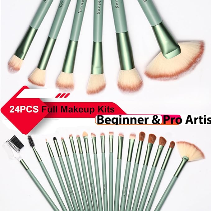 28PCS Makeup Brushes Set, Quality Make Up Brushes for Women, Makeup Brush Sets & Kits for Beginner Starter Professional,Soft Brushes with Blenders Masks Spatula,Travel-Friendly Gift Case, Green