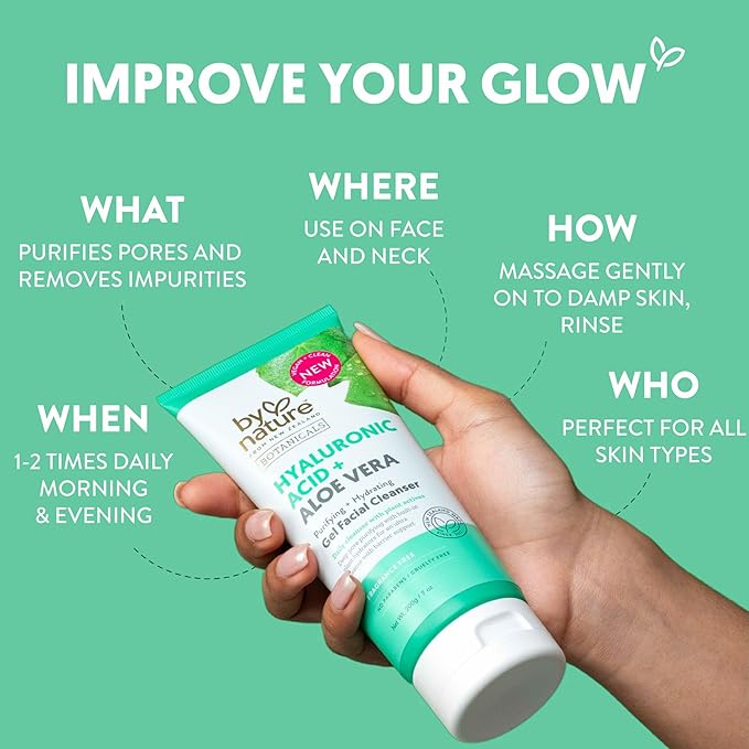 By Nature Hyaluronic Acid + Aloe Vera Facial Cleanser to Hydrate & Brighten Your Skin - Skincare from New Zealand - Premium Face Cleanser - 7oz