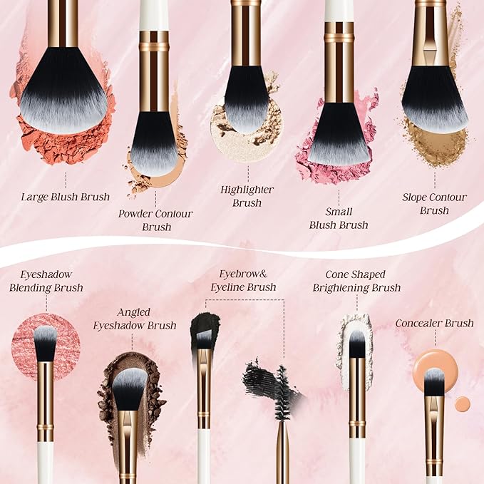 Makeup Brush Set, Premium Synthetic 10 PCS Makeup Brushes, Travel Makeup Brush Set with Soft Hairs, Makeup Brushes Set Professional for Blush, Eyeliner, Eyeshadow, Concealer, and Foundation (White)