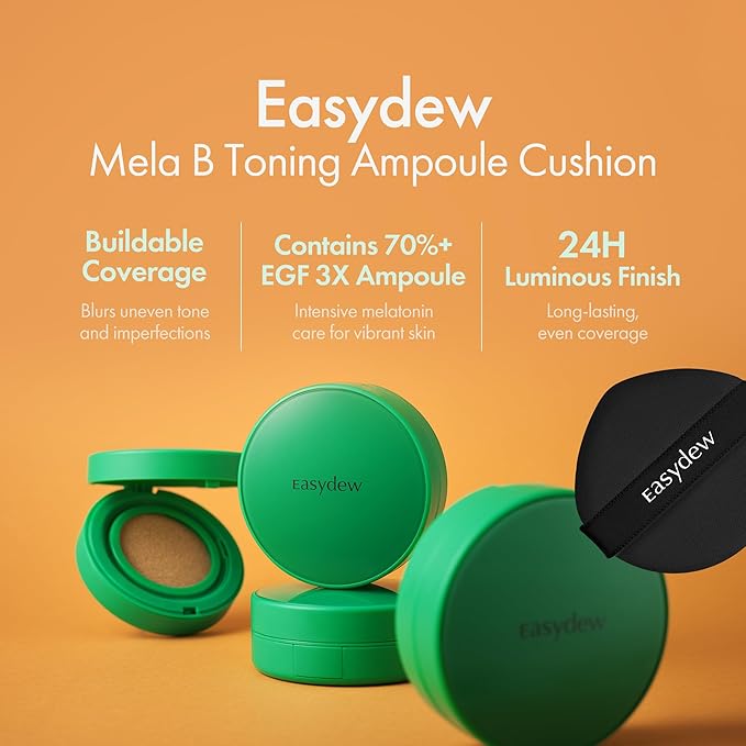 Easydew Mela B Toning Ampoule Cushion Refill - 3-in-1 Age-Defying Sun Shield Full Coverage Cushion Foundation with Niacinamide & Hyaluron-Vital C - Face Makeup Korean Skin Care 0.45 oz (#19 Sand)