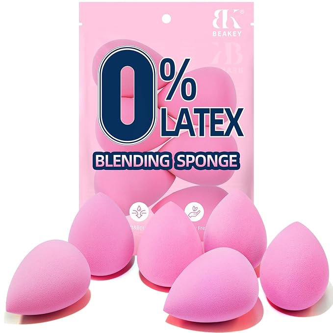 BEAKEY Super Soft Makeup Sponge Set of 6, Makeup Sponges for Foundation, Liquid, Cream and Powder, Pink Beauty Sponge for Blending, 0 Latex Blender