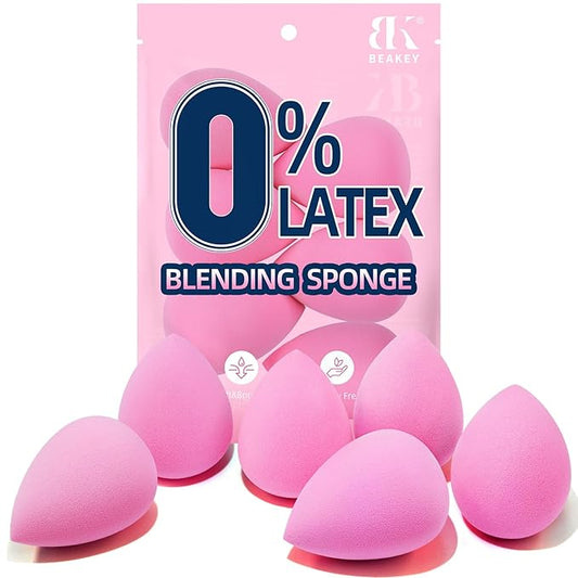 BEAKEY Super Soft Makeup Sponge Set of 6, Makeup Sponges for Foundation, Liquid, Cream and Powder, Pink Beauty Sponge for Blending, 0 Latex Blender