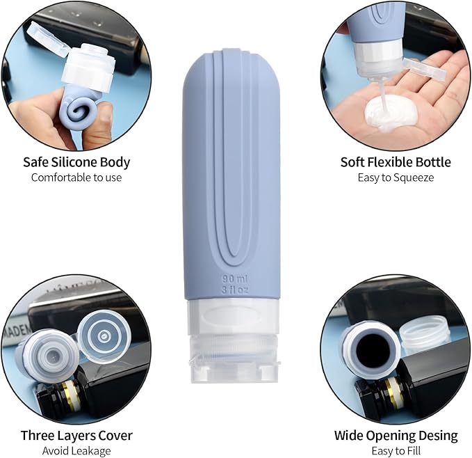 16 Pack Travel Bottles for Toiletries, Oversize 6oz Silicone Travel Containers jar for Toiletries, Leak Proof Refillable Liquid Shampoo And Conditioner Travel Essentials toiletry Bottles