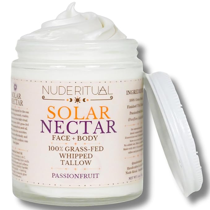 100% Grass-Fed Whipped Tallow Balm for Skin Care – Face + Body – Natural Moisturizer Lotion, 4 oz (Solar Nectar)