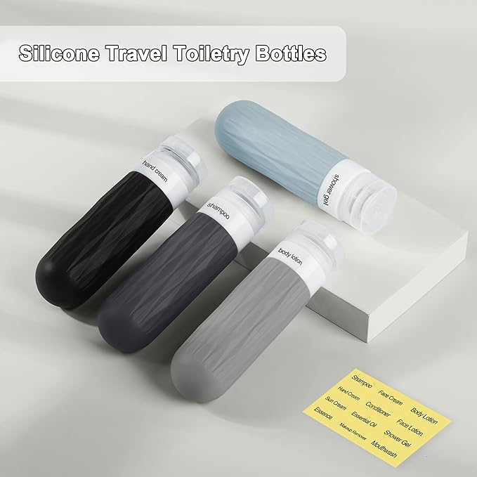 Travel Bottles for Toiletries, Travel Size Toiletries, TSA Approved 3oz Size Toiletry Containers, Leakproof & Refillable Silicone Bottles for Shampoo Conditioner (Grey)