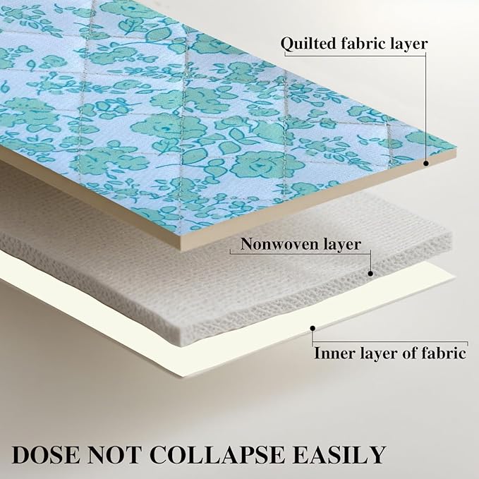 Green Large Quilted Floral Makeup Bag Cute Coquette Aesthetic Cosmetic Bag Open Flat Travel Toiletry Make up Bag for Women