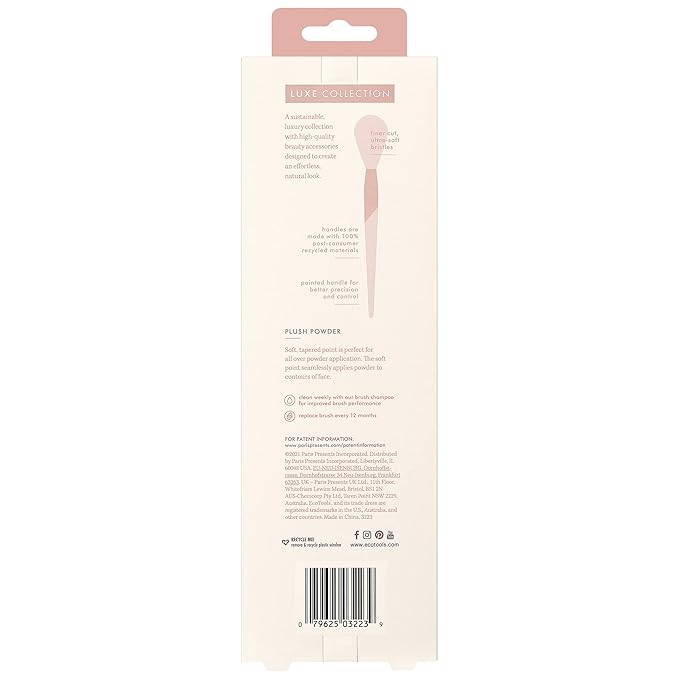 EcoTools Luxe Plush Powder Makeup Brush for Blush & Bronzer, Works Best With Powder Makeup, Luxurious and Glamorous, Eco-Friendly Premium Makeup Brush, Synthetic Bristles, Pink, 1 Count (Pack of 8)