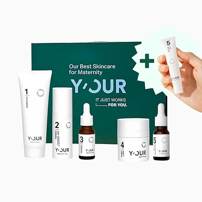 Y'OUR Non-Toxic, Pregnancy-Safe Skincare Set – 5-Step System with Cleanser, Day Cream, Serum, Night Cream & Hydration Serum – Soothing & Rejuvenating – Gentle and Non-Comedogenic Formula.