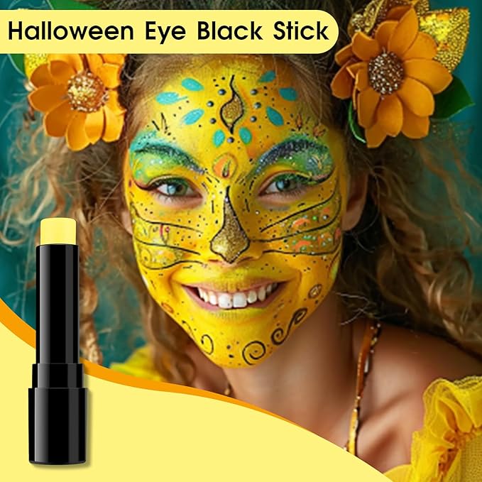 BADCOLOR Yellow Face Body Paint Stick, Full-Coverage Eye Black Sticks for Adults Children, Hypoallergenic Face Painting Kit for Halloween SFX Lion Tiger Minions Stage Cosplay Costume Party