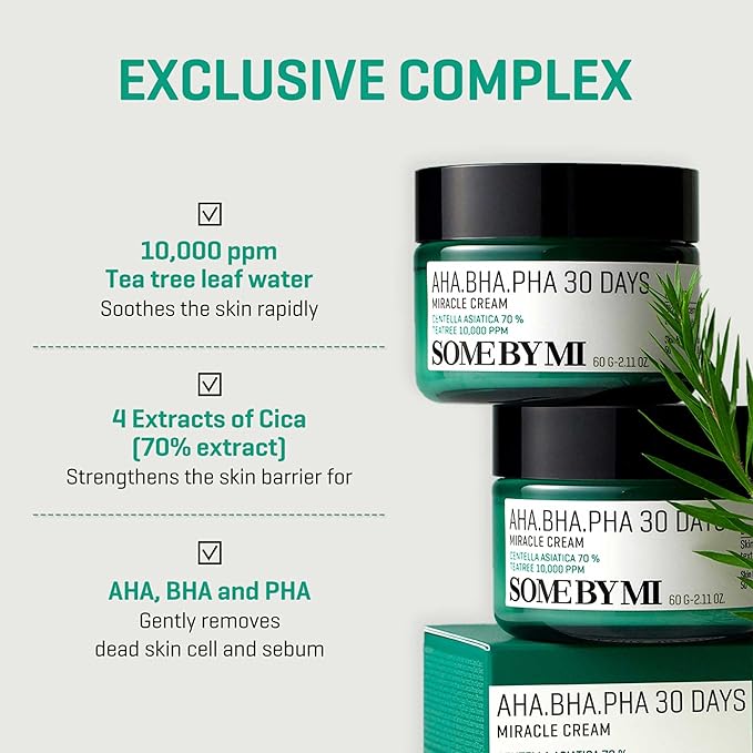 SOME BY MI AHA BHA PHA 30 Days Miracle Cream - Pack of 2 - Mild Exfoliating Salicylic Acid & Centella Face Moisturizer for All Skin Types - Daily Soothing & Clarifying Face Cream - Korean Skin Care