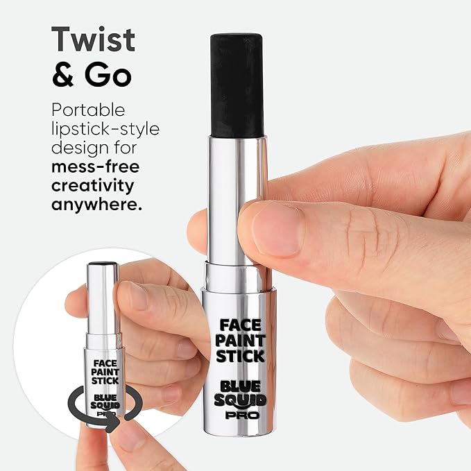 Blue Squid PRO Black Face Paint Stick - Waterproof Body Paint for Adults & Kids Eye Black Baseball, Eyeblack Softball - Vegan Hypoallergenic Twist-Up Non-Toxic Makeup Stick for Cosplay, Sports & SFX