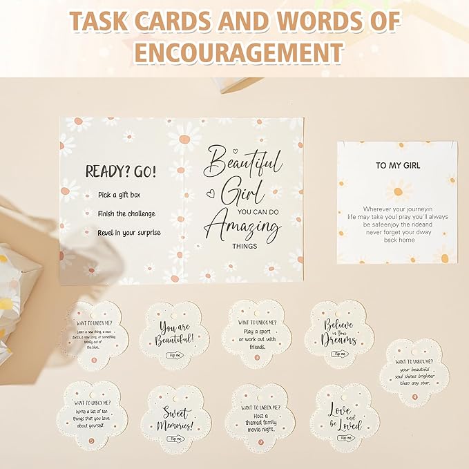 Set of 9 Individually Wrapped Teen Girl Gifts Trendy Stuff, Cute & Practical, Christmas/Birthday Gift for Granddaughter Daughter Niece Ages 8-16, with Empowering Tasks(Cream)