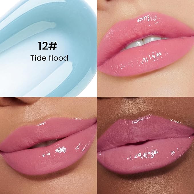 Pudaier Glossy Lip Stain, Color Change Effect, Moisturizing Lip Care Tinted Lip Oil, Excellent Recovery, Hydrating Plumping Lip Gloss Balm, Non-Sticky LipGloss Oil for Dry Lip (12 Tide Flood)