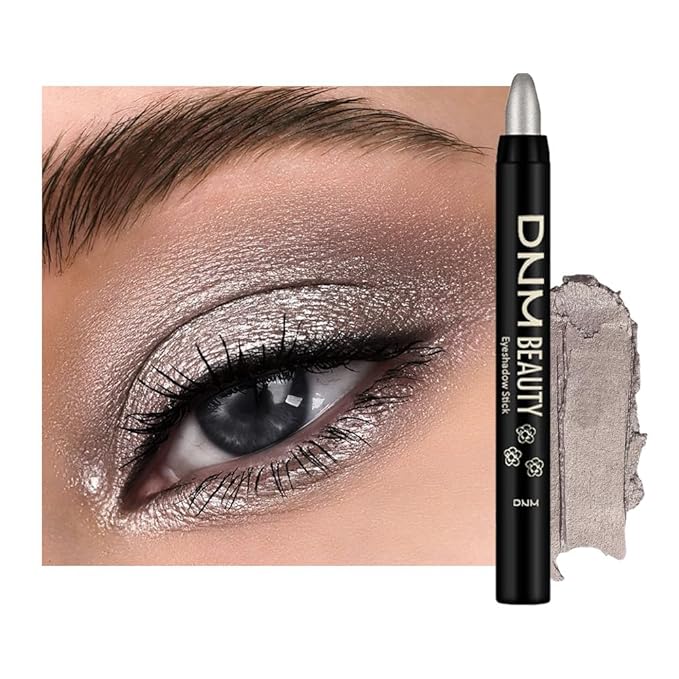 evpct Silver Grey Shimmer Cream Eye Shadow Sticks Brightener Pencil for Women, Silver Grey Silky Eyeshadow Applicator Stick Pen Waterproof, Blendable Crease-Proof Stick Eyeshadow Shimmer Eye Makeup 70