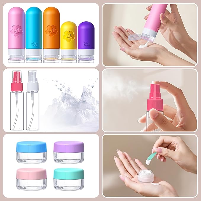 20Pack Travel Bottles for Toiletries, Silicone TSA Approved Travel Size Containers, Travel Essentials Leak Proof Refillable Liquid, Travel Shampoo and Conditioner Bottles