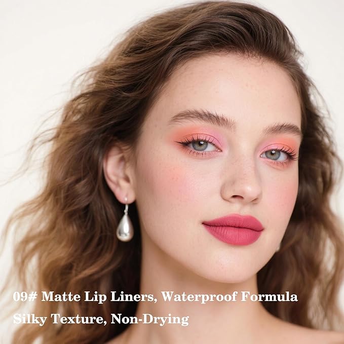 2-in-1 Gradient Red Lip Liner & Lipstick, Waterproof Long Lasting Matte Mauve Lip Liner Pencil, Makeup Smudge proof lip liner with Cone Tip (09#-Mauve)