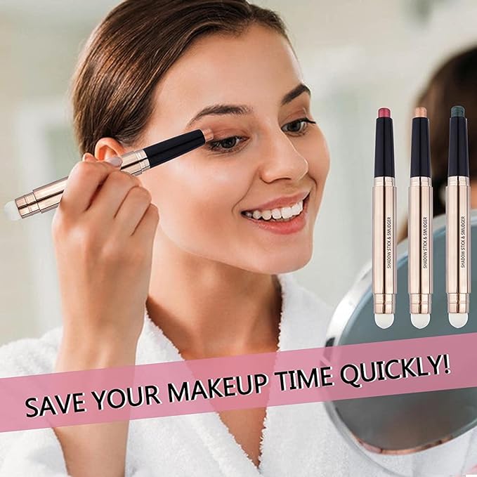 Blue Eyeshadow Stick Makeup, Highlighter Matte Cream Eye Shadow Pencil, Waterproof Hypoallergenic Long Lasting Crayon, Glitter Primer Palette Shimmer Eyeliner Pen wiht Soft Brush