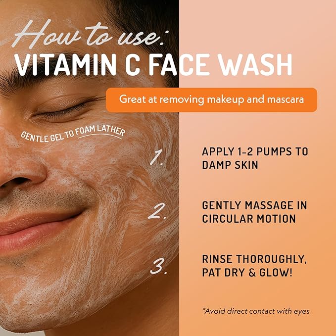 Vitamin C Cleanser Face Wash | Anti Aging Facial Cleanser for Fine Lines, Age Spots, Dark Circles | Cruelty Free Skin Care Cleansing Gel with Aloe Vera, Vitamin E (4 oz)