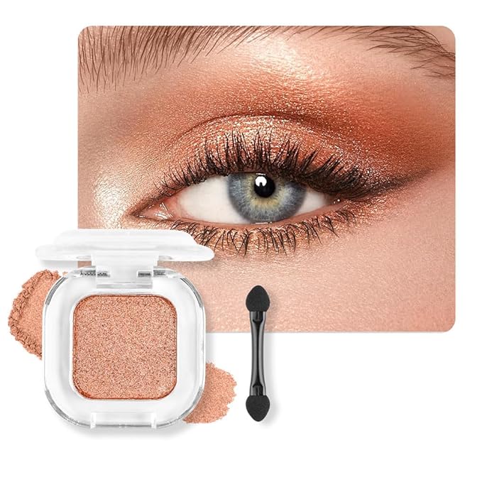 Light Brown Shimmer Single Eyeshadow Makeup Powder Palette，High Pigment Blendable Formula Eye Make-up，Neutral Eye Shadow，sombras para ojos，Longwear Waterproof，Vegan & Cruelty-Free，Eyeshadow Gift