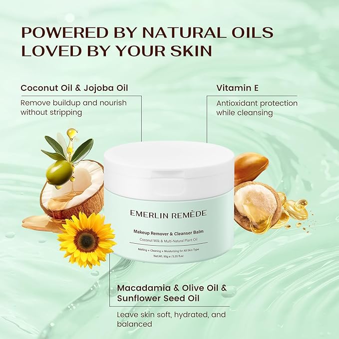 Makeup Remover & Cleanser Balm with Coconut Milk & Multi Natrual Plant Oil for Melting, Cleaning And Moisturizing For All Skin Type