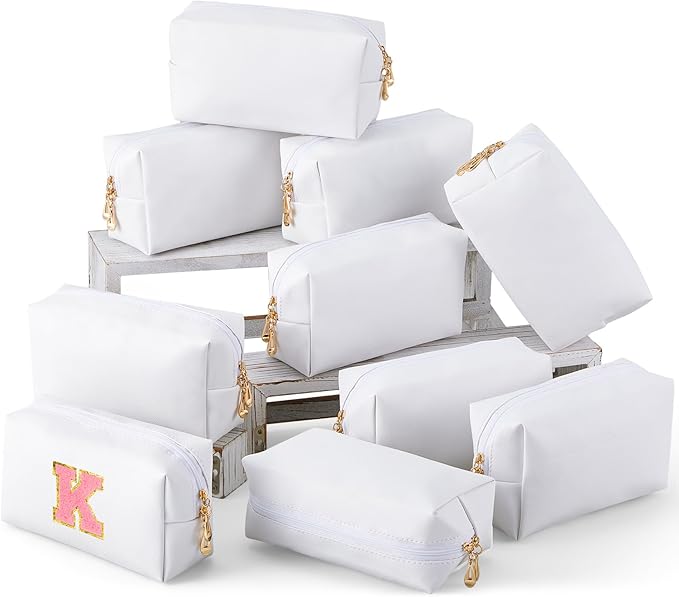Kigeli 15 Pcs Aesthetic Makeup Bags PU Leather Cosmetic Pouches Waterproof Plain Toiletry Bags Makeup Pouches Bulk for Women Party Gift Travel Storage Organizer(White)