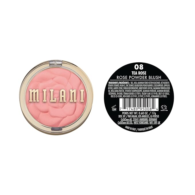 Milani Rose Blush, Powder Blush for Cheeks, Cruelty Free Makeup - Shape, Contour & Highlight Face for a Natural Matte Finish -Tea Rose