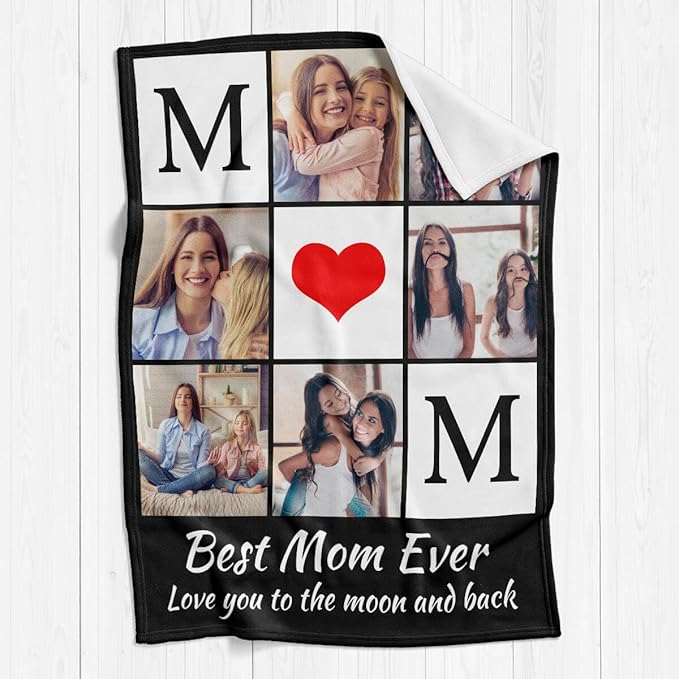 Custom Photo Blanket Personalized Picture Blankets Birthday Gifts for Mom from Daughter Son Customized Gifts for Mom Grandma Wife