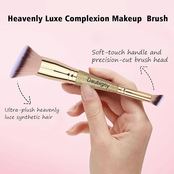 Daubigny Makeup Brushes Angled Dual-ended Foundation Brush Concealer Brush Perfect for Any Look Premium Luxe Hair Rounded Taperd Flawless Brush Ideal for Liquid, Cream, Powder,Blending,