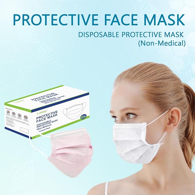 50PCS Disposable Masks Individually Packed 3-Layer Protection Suitable for Adults Elderly and Children.
